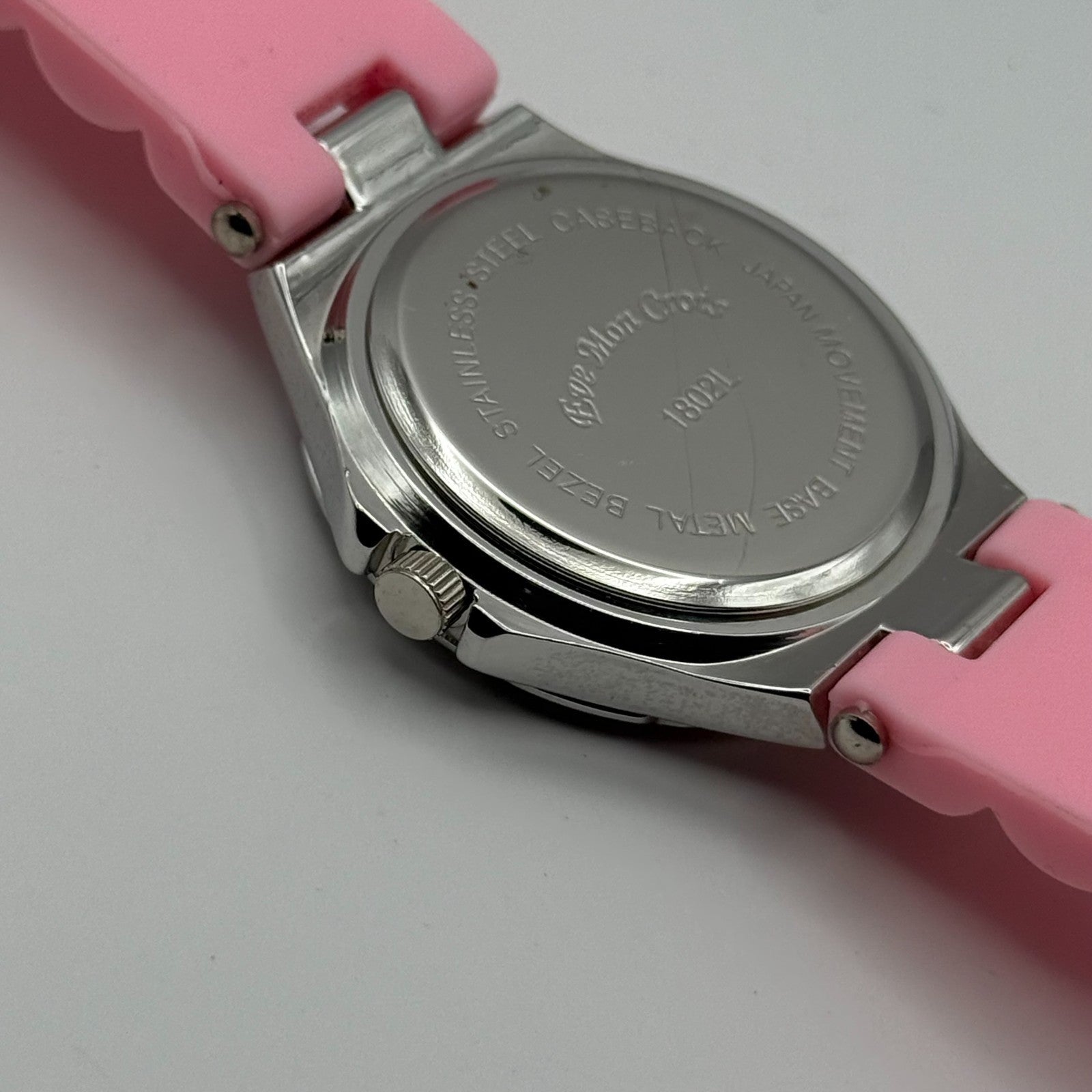 Eve Mon Crois Ladies Quartz Watch Pink Dial Crystal Accents Japan Working 36mm