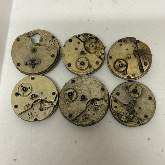 6 X Antique Key Wound Pocket Watch Movements Parts Repair Watchmakers Job Lot