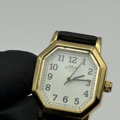 Limit 1912 Ladies Quartz Watch White Dial Black Leather Strap Working 22mm