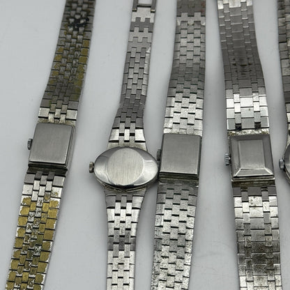 Bundle Of 9 Vintage Silver Tone Bark Affect Watches Mechanical Job Lot To Repair