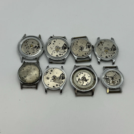 8 x Vintage Soviet Manual Wind Watch Heads For Parts Repair Job Lot Bundle
