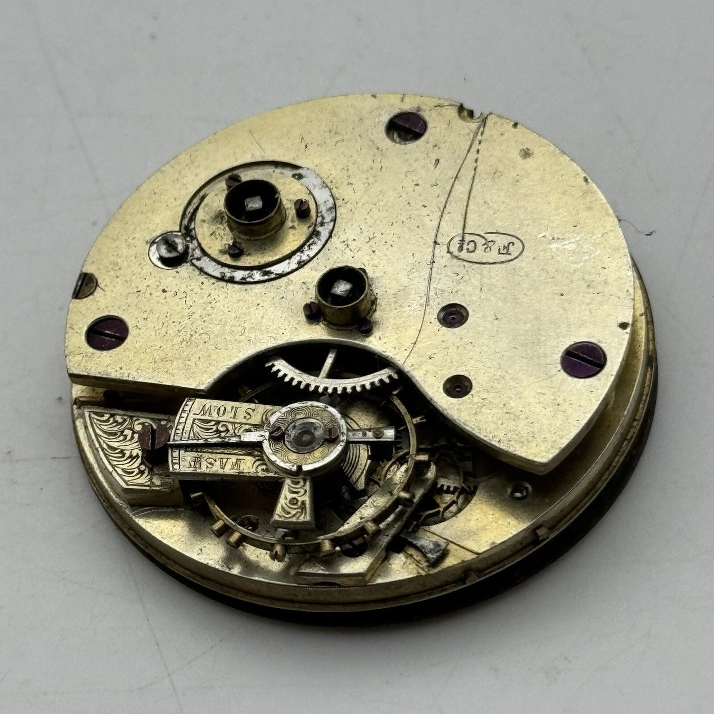40.8mm Unidentified F & Co Porcelain Dial Pocket Watch Movement FOR PARTS