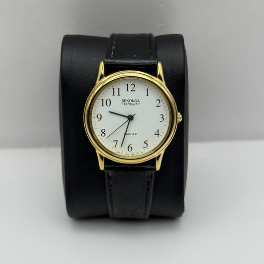 Working Ladies Sekonda Trident Gold Plated 32mm Quartz Watch New Battery
