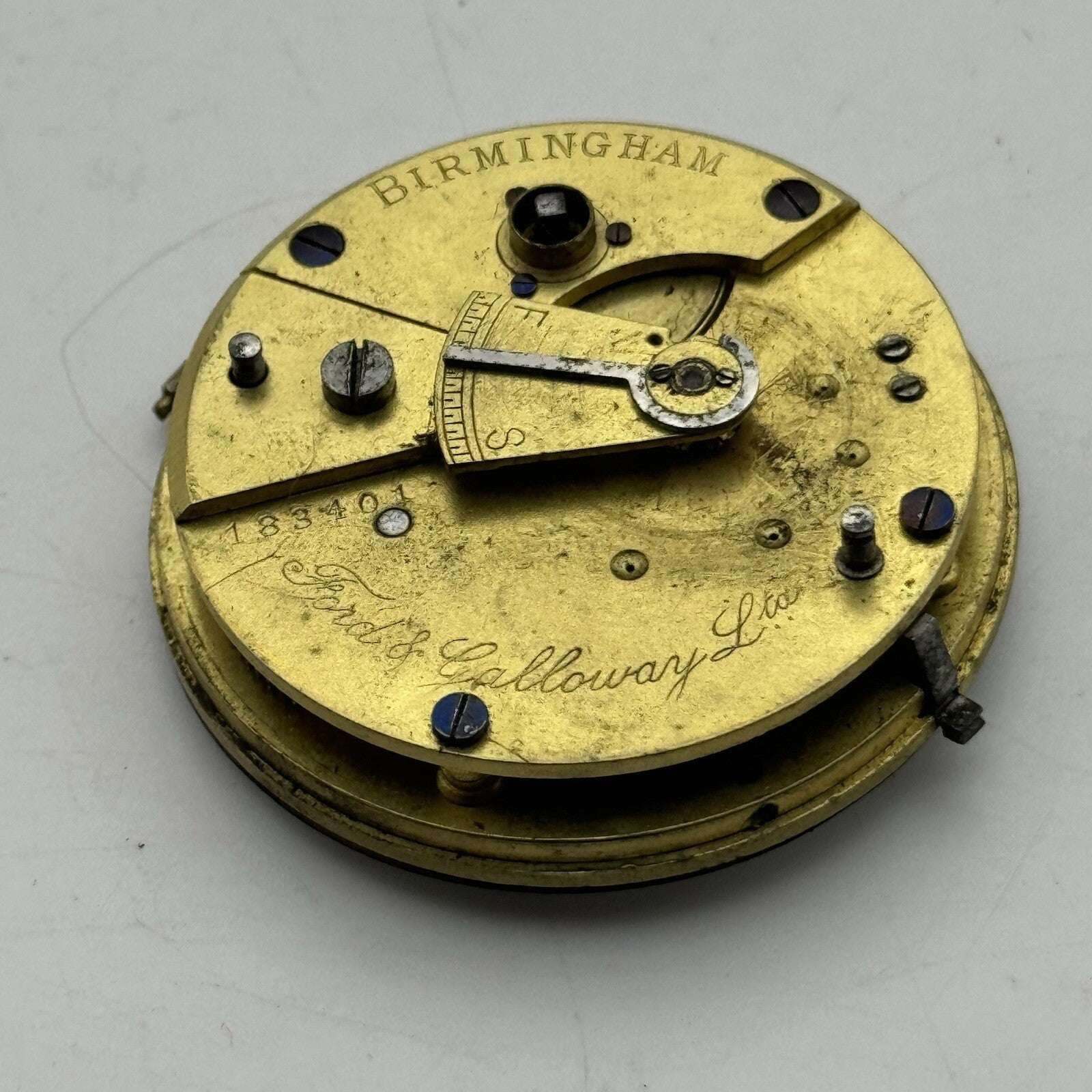 43.1mm Ford & Galloway LTD Birmingham Pocket Watch Movement FOR PARTS