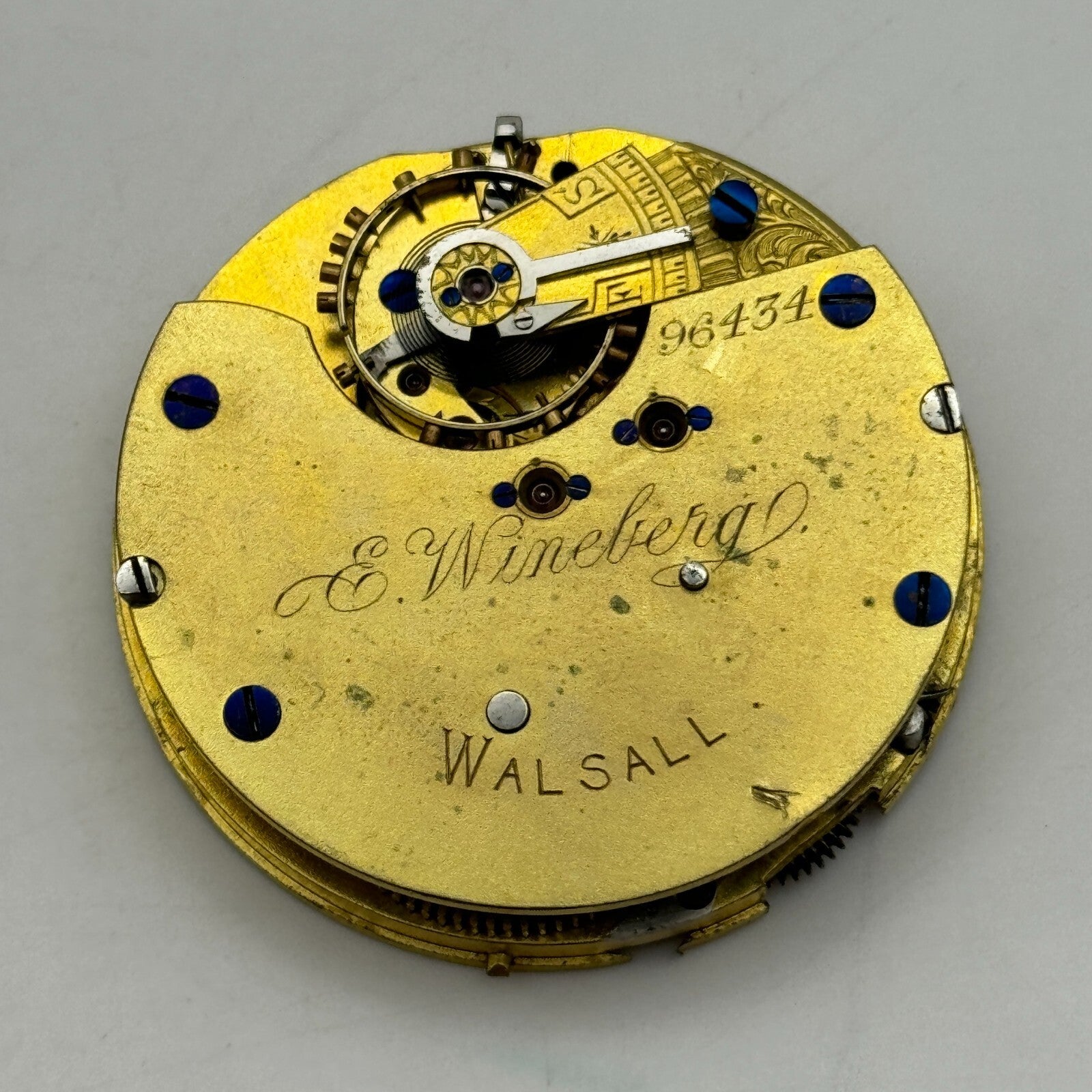 47.3mm Antique E Wineberg Walsall Pocket Watch Movement PARTS REPAIR SPARES