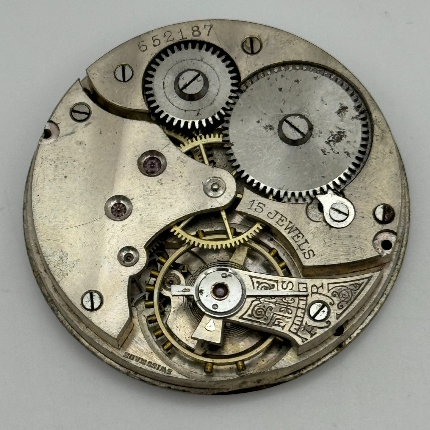 42.9mm Vintage 15 Jewels Swiss Hunter Pocket Watch Movement Dial And Hands PARTS