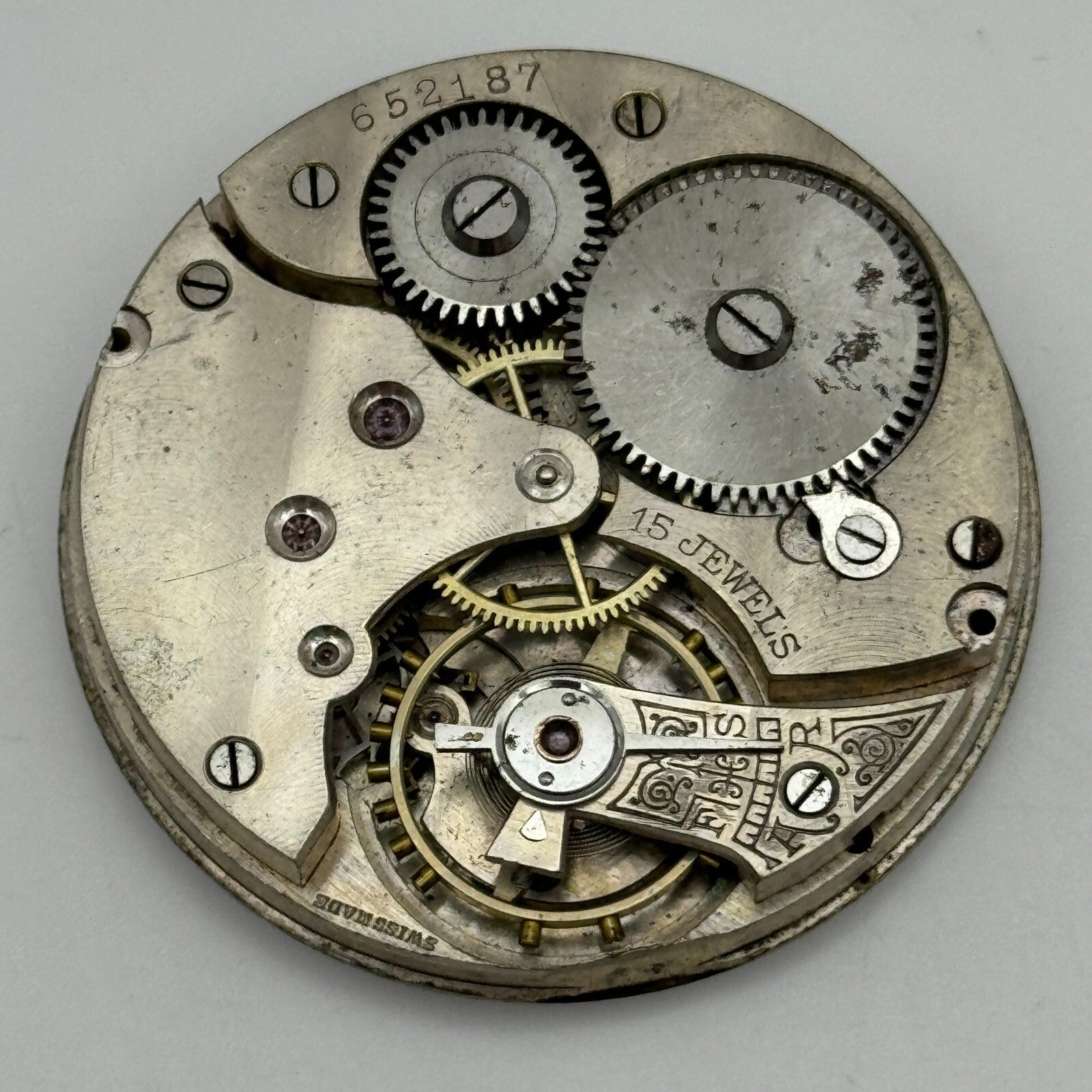42.9mm Vintage 15 Jewels Swiss Hunter Pocket Watch Movement Dial And Hands PARTS