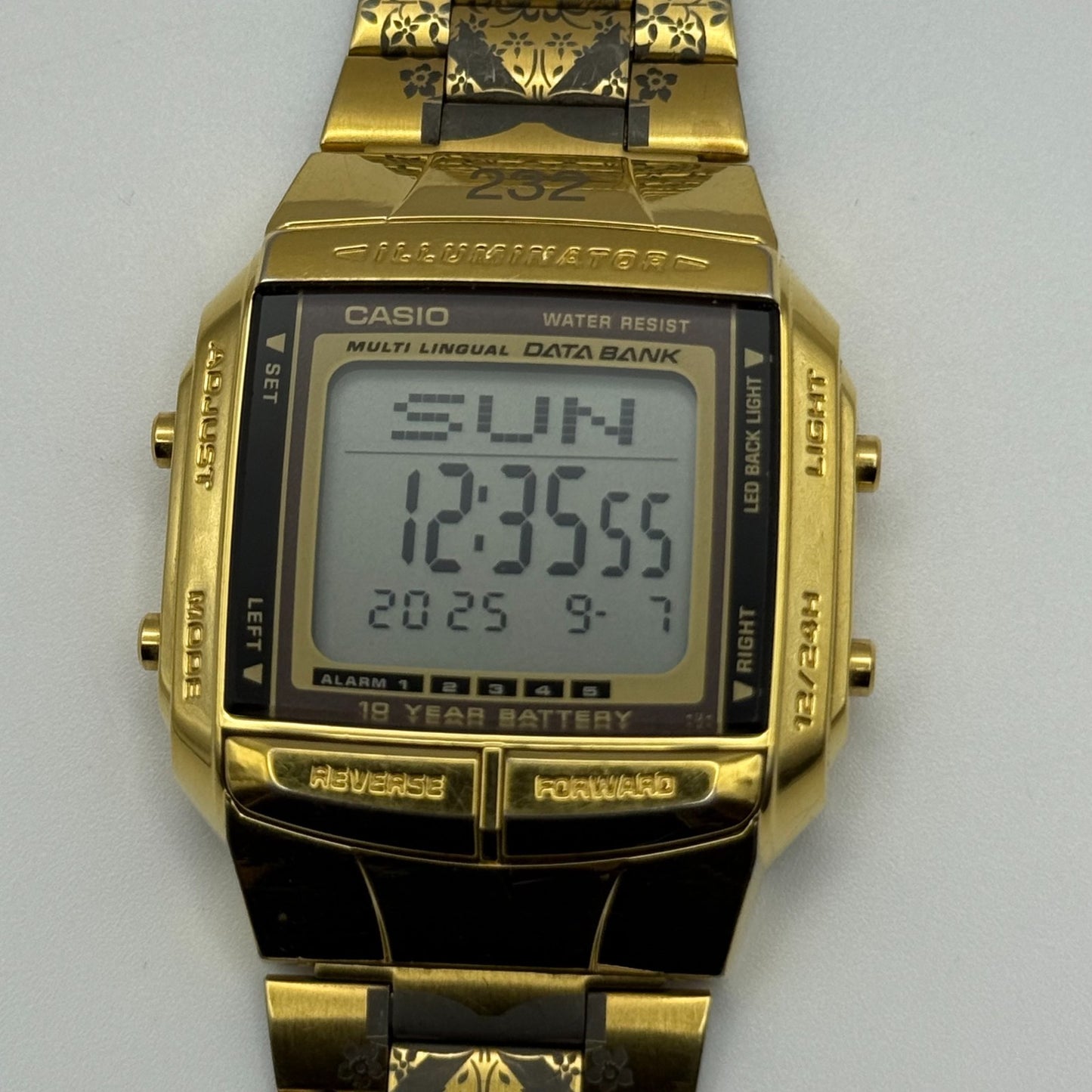 Casio Men’s Illuminator Quartz Watch Data Bank Dual Time Gold Tone Working 35mm