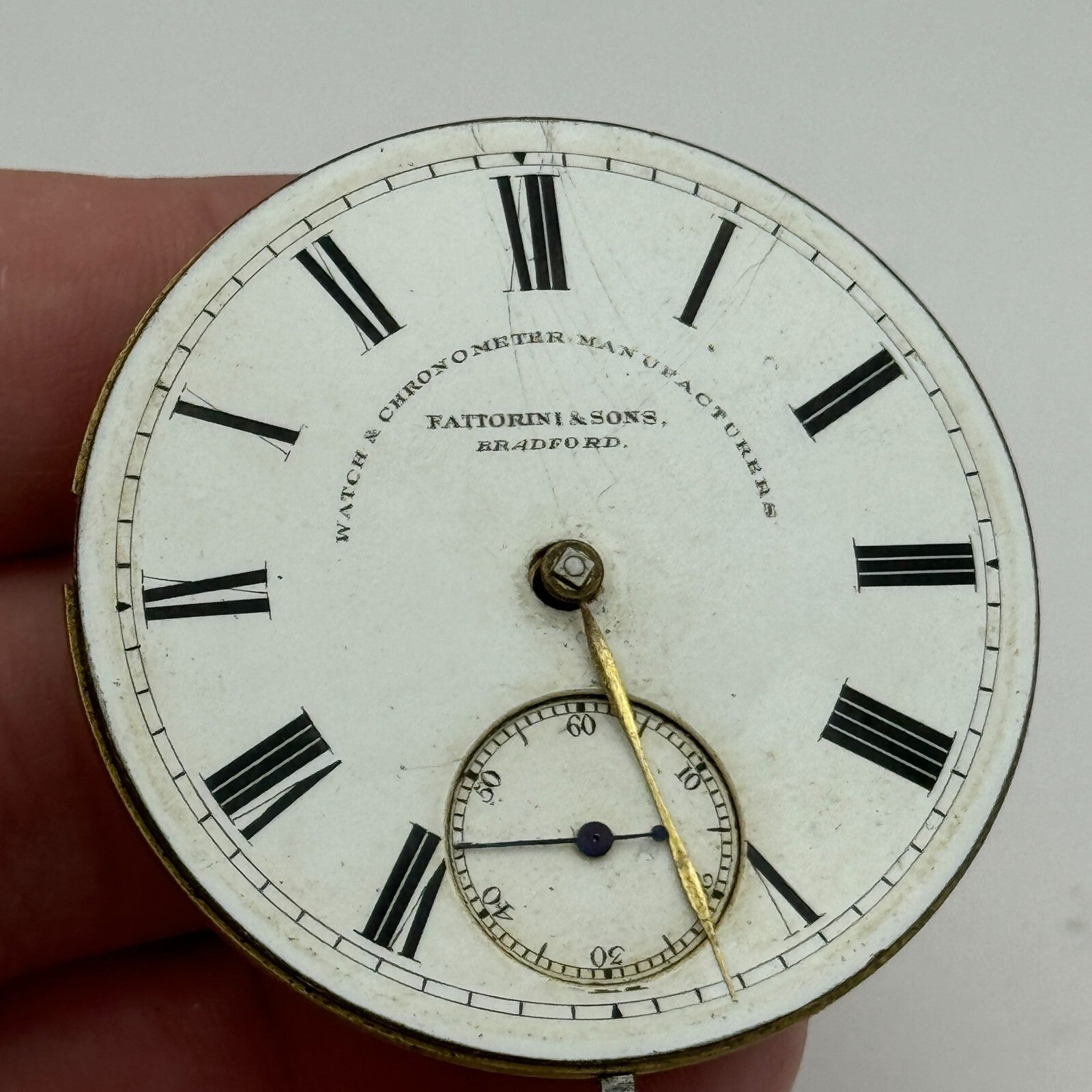 46.5mm Fattoroni & Sons Bradford Chronometer Makers Pocket Watch Movement PARTS
