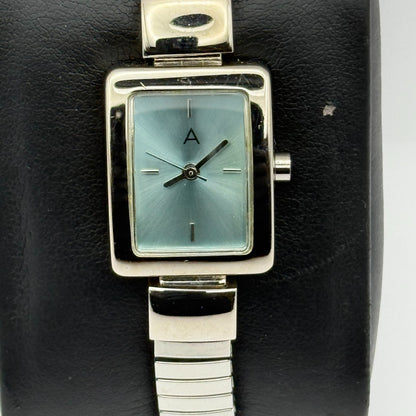 A Ladies Quartz Watch Rectangular Dial Silver Tone Stretch Band Working 19mm