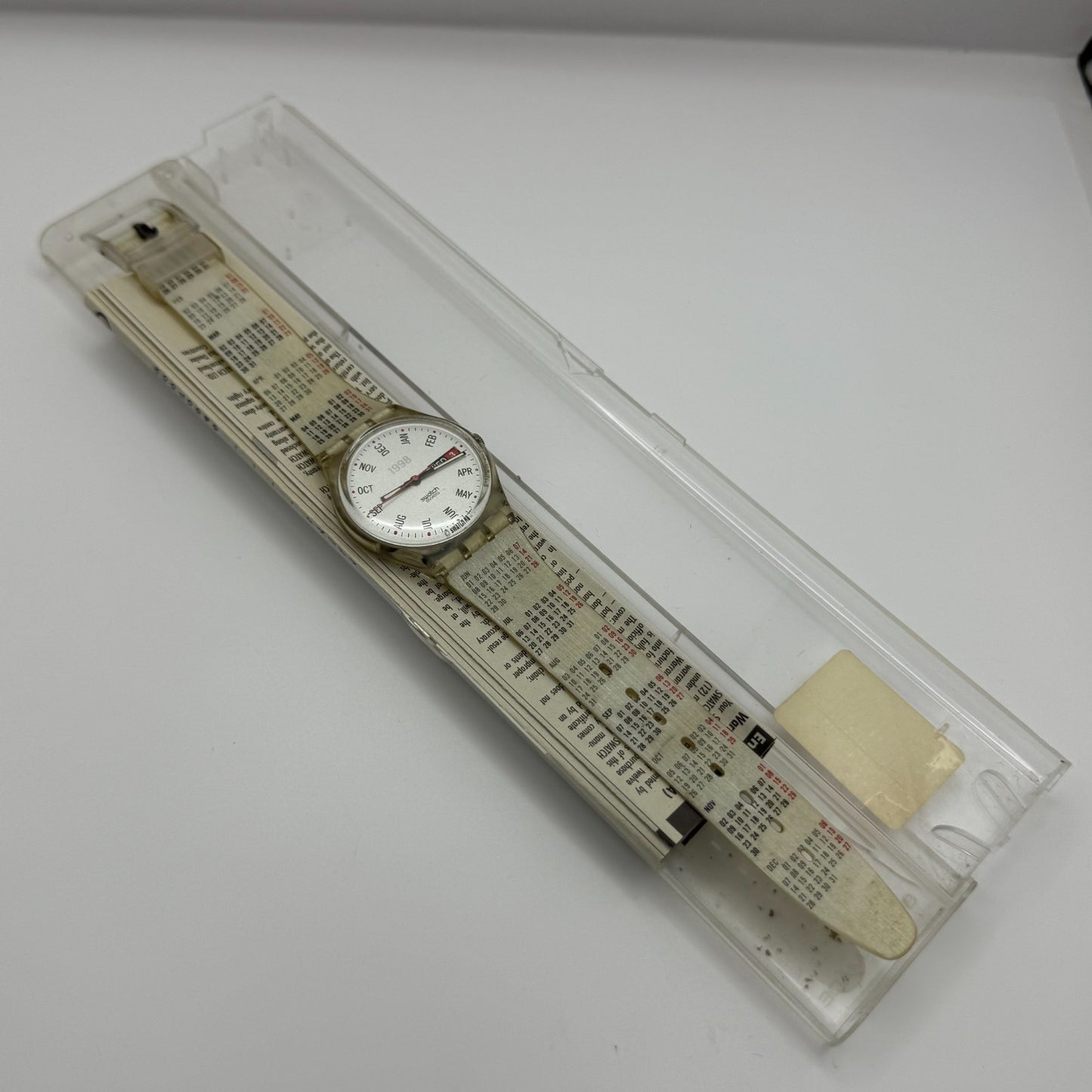 1998 Swatch Calendarium GK726 Quartz Watch Date White Dial Swiss + Box 33mm