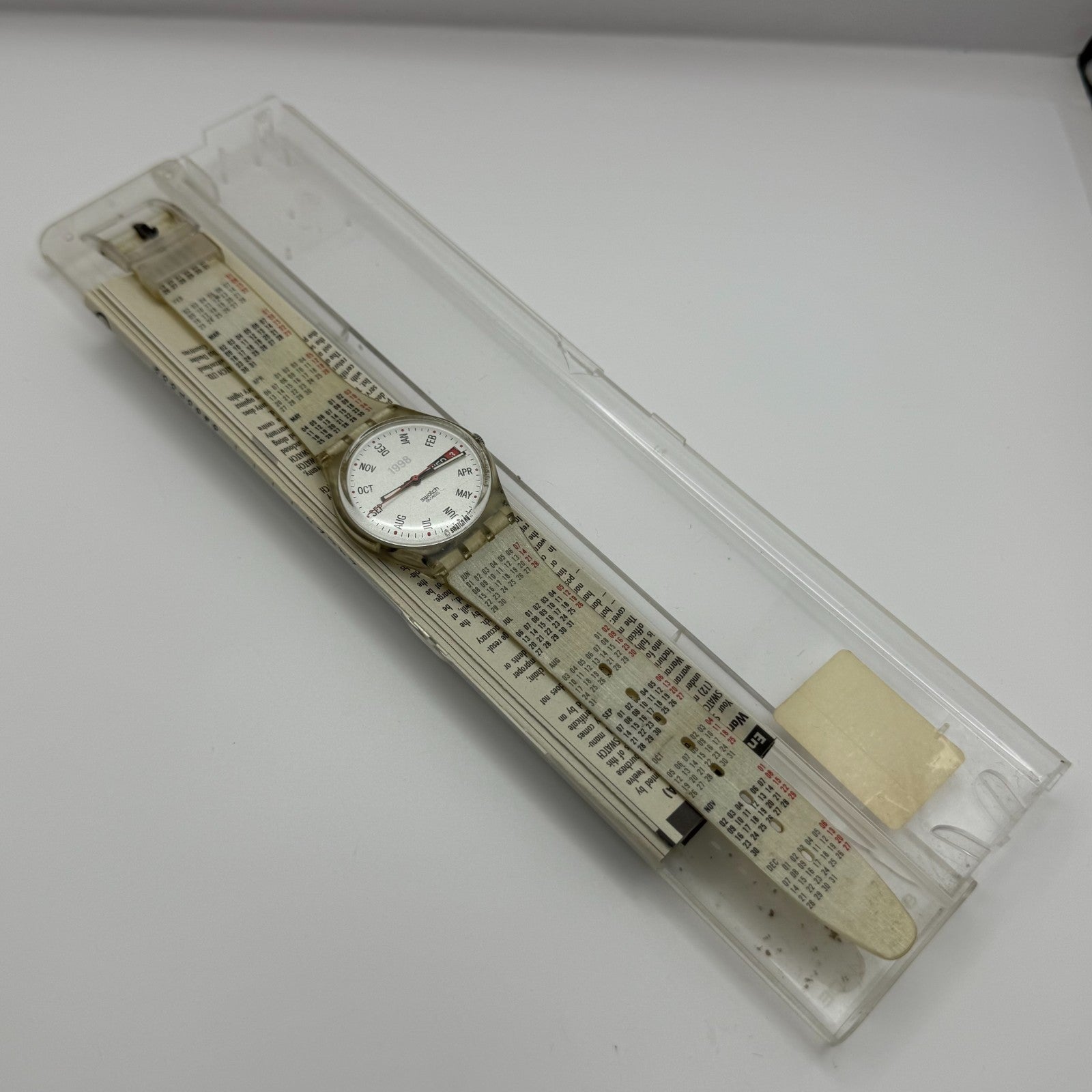 1998 Swatch Calendarium GK726 Quartz Watch Date White Dial Swiss + Box 33mm