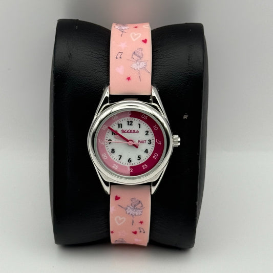 Tikkers Kids Quartz Watch TK0205 Pink Colorful Strap Japan Working 25mm