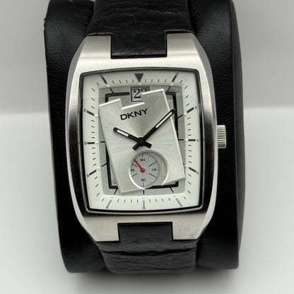 DKNY NY-1316 Quartz Watch Date Dial Black Leather Strap 34mm PARTS REPAIR