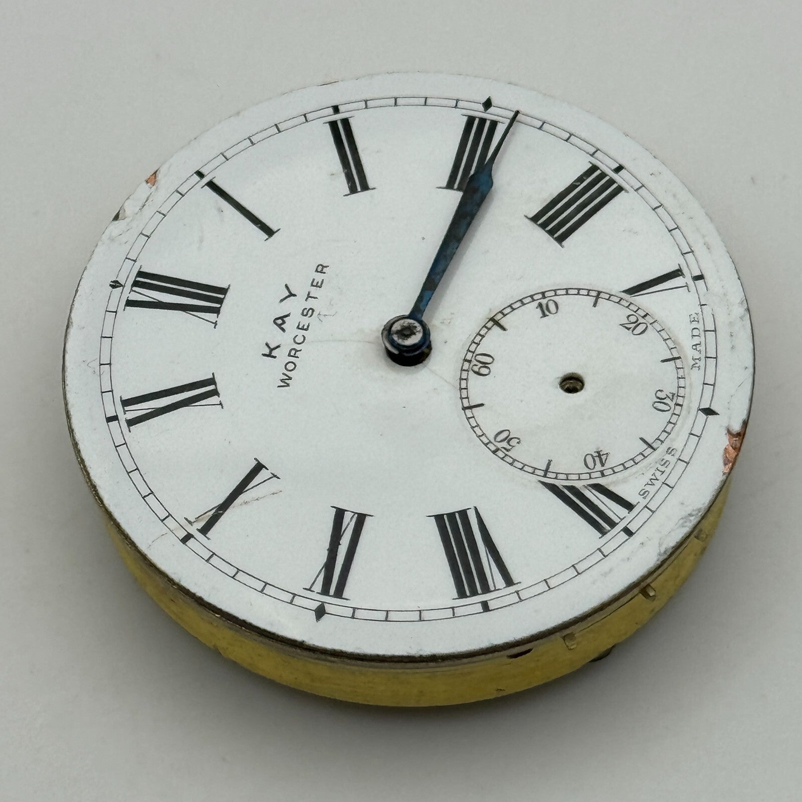 44.7mm Antique Kay Worcester Key Wound Pocket Watch Movement Dial PARTS REPAIR