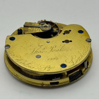 43.2mm Antique Thomas Peake London Quality Pocket Watch Movement PARTS REPAIR