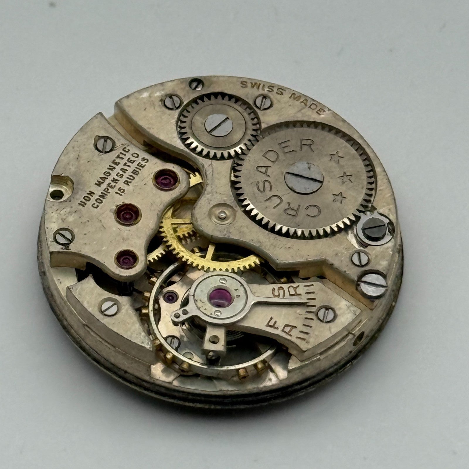 Crusader Compensated 15 Rubies Watch Movement Manual Wind Vintage Parts 23.9mm