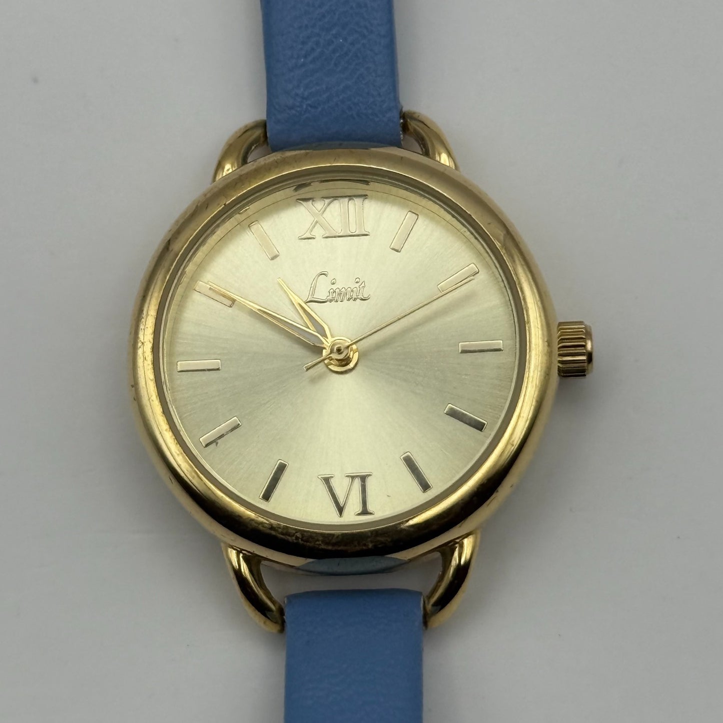 Limit Ladies Quartz Watch Gold Tone Blue Strap Working 25mm New Battery