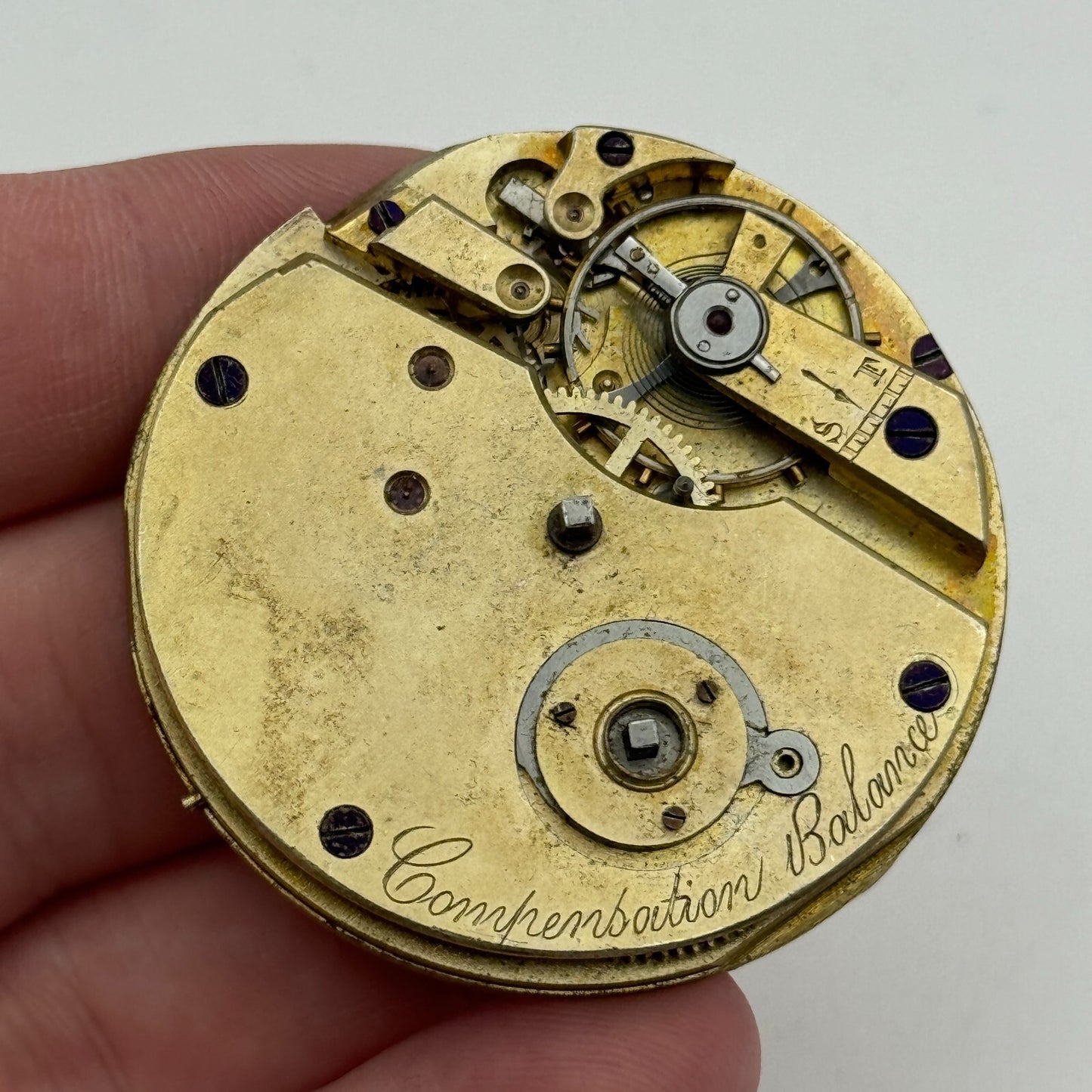 47.8mm Antique Compensation Balance Key Wound Pocket Watch Movement PARTS SPARES