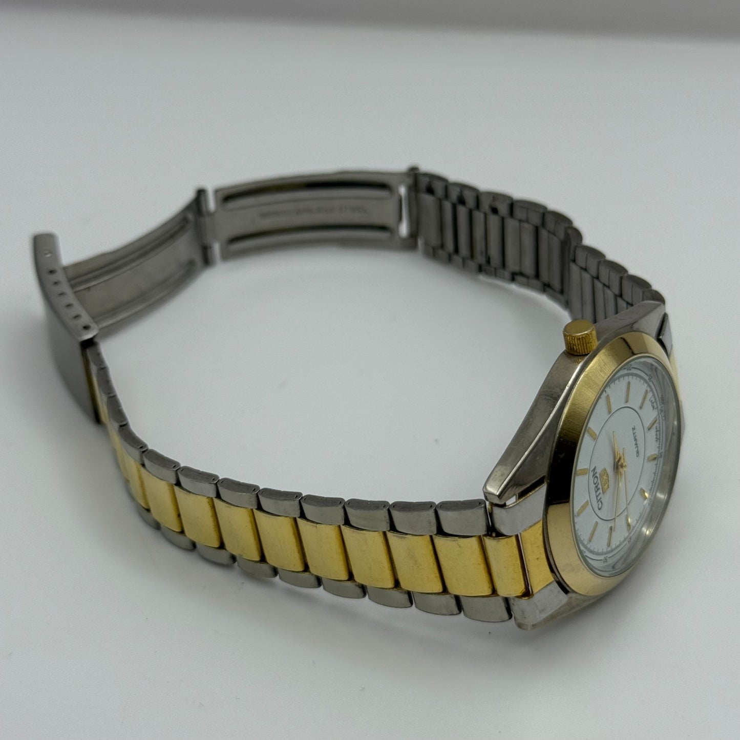 Citron EX Men's Quartz Watch White Dial Two-Tone Bracelet Japan Working 36mm