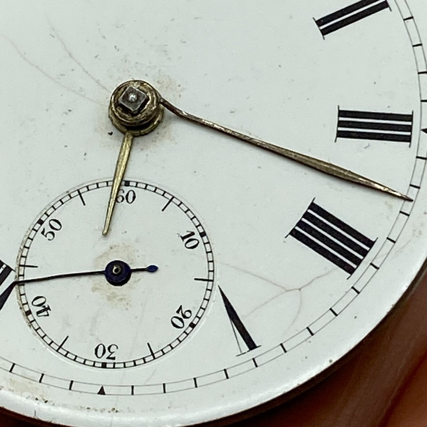 44.6mm Antique Key Wound Reversing Pinion Pocket Watch Movement PARTS REPAIR