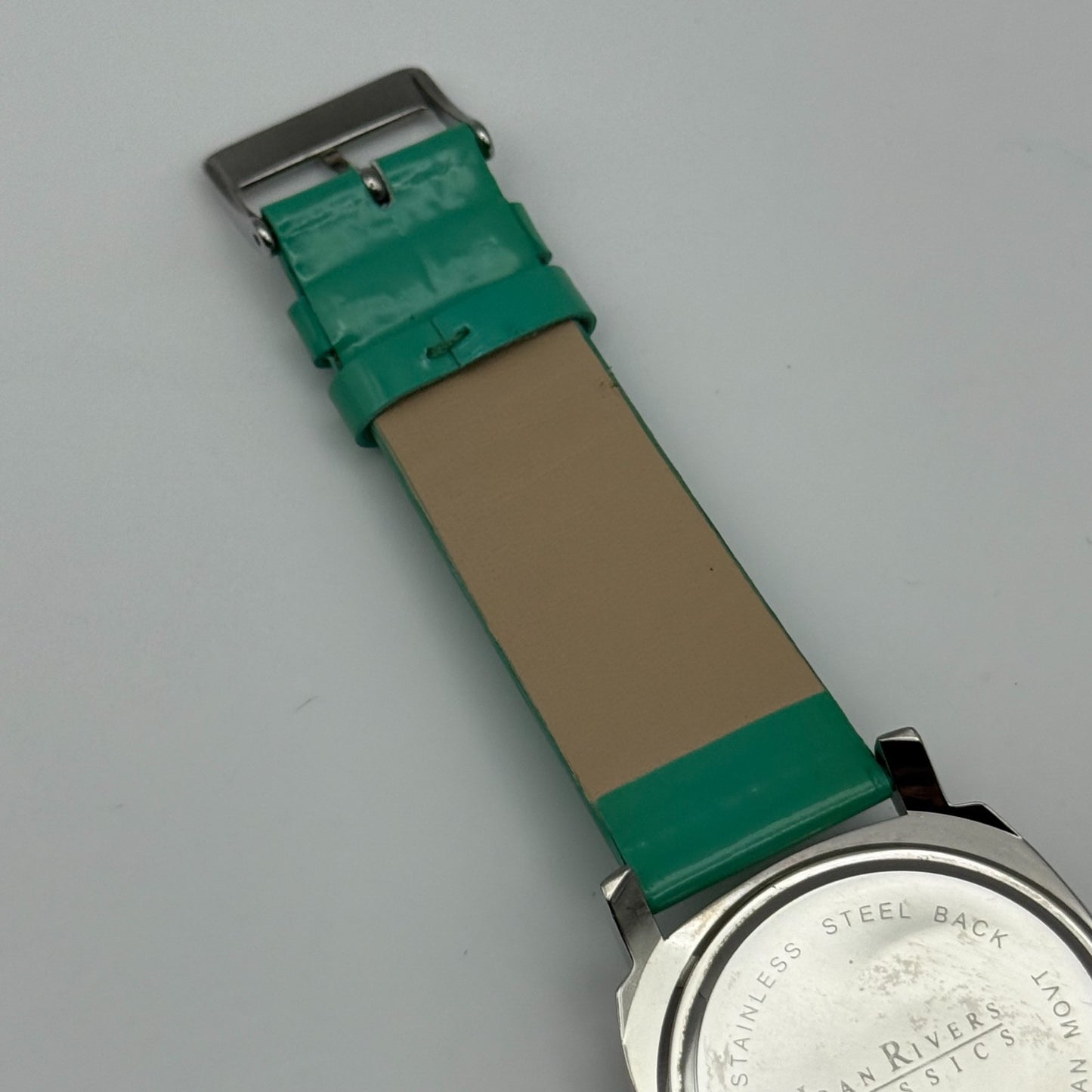 Joan Rivers Classics Mens Quartz Watch Green Leather Strap Japan Working 40mm