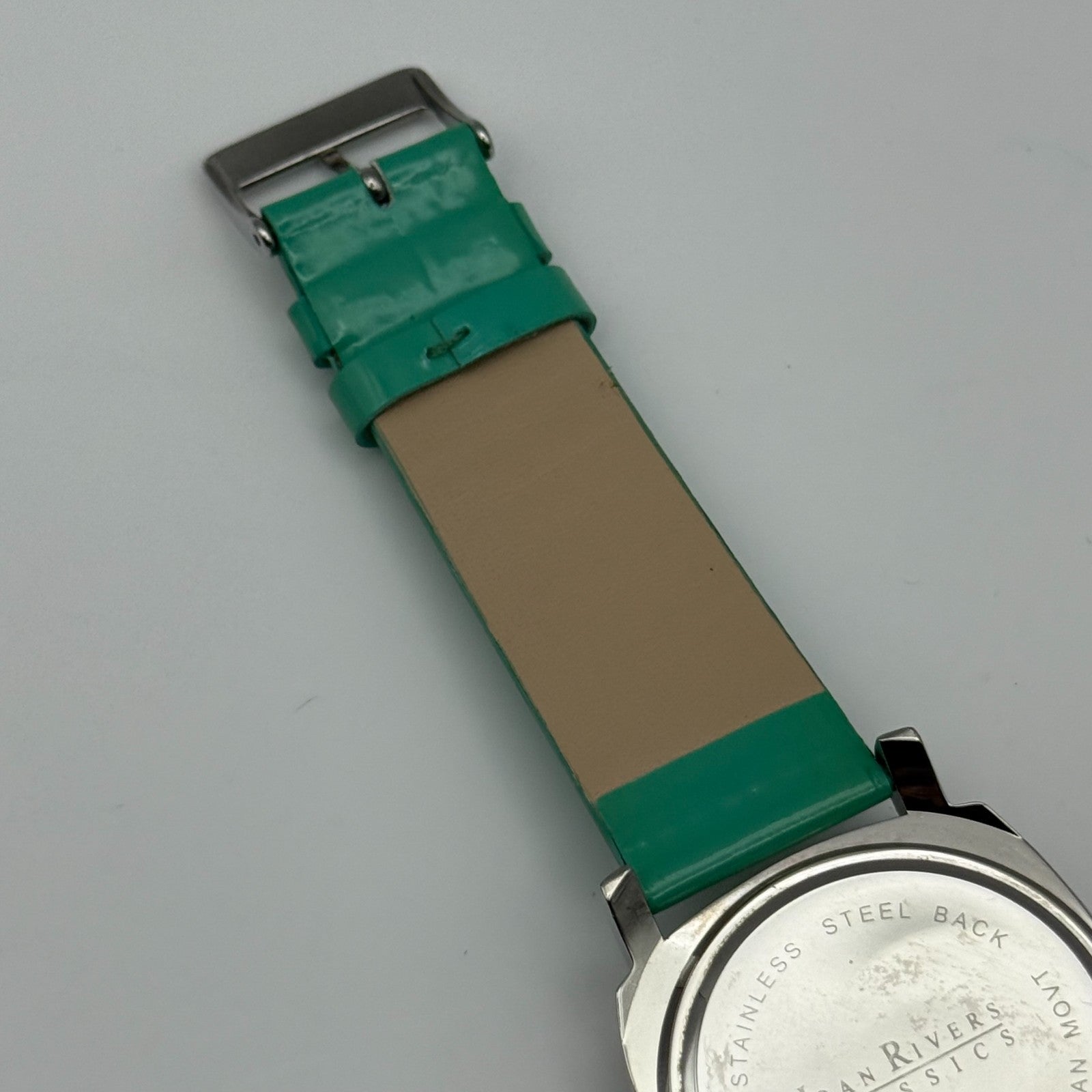 Joan Rivers Classics Mens Quartz Watch Green Leather Strap Japan Working 40mm