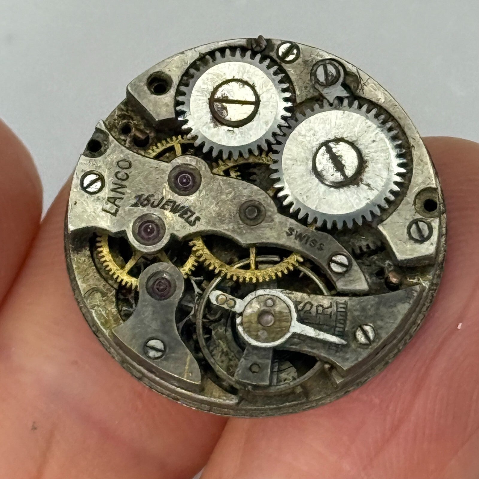 21.9mm Vintage Lanco 15 Jewels Swiss Trench Watch Movement Manual Wind PARTS