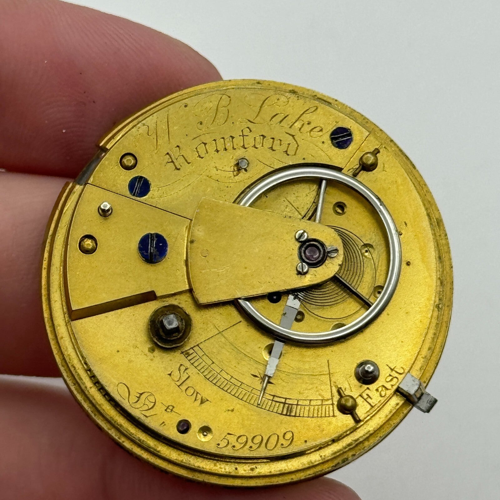 39.7mm W B Lahe Romford Antique English Fusee Pocket Watch Movement PARTS SPARES