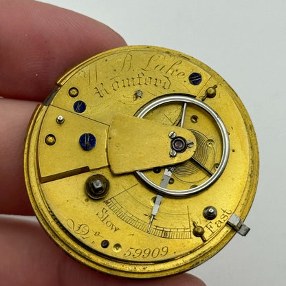 39.7mm W B Lahe Romford Antique English Fusee Pocket Watch Movement PARTS SPARES