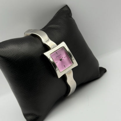 Solo Ladies Quartz Watch Pink Dial Silver Tone Bangle Working 20mm 6 Inches