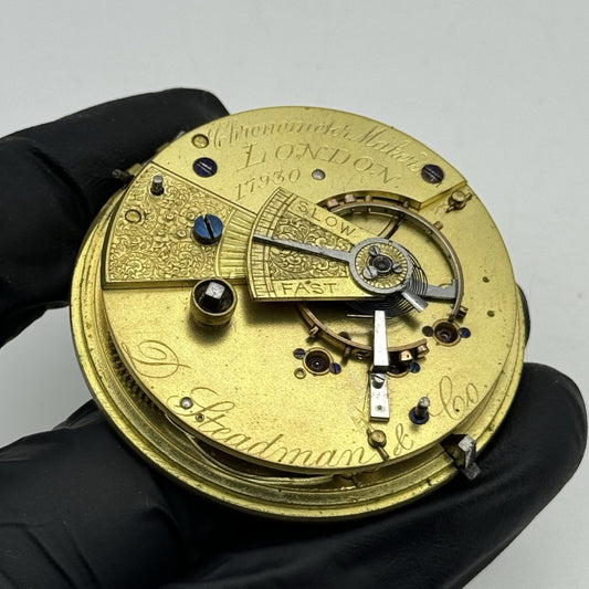 51.9mm Antique Oversized Fusee D Steadman London Pocket Watch Movement To Repair