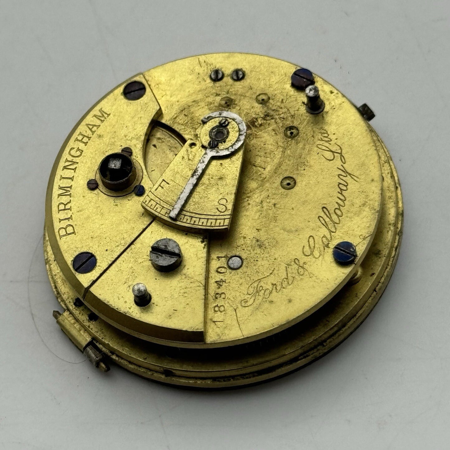 43.1mm Ford & Galloway LTD Birmingham Pocket Watch Movement FOR PARTS