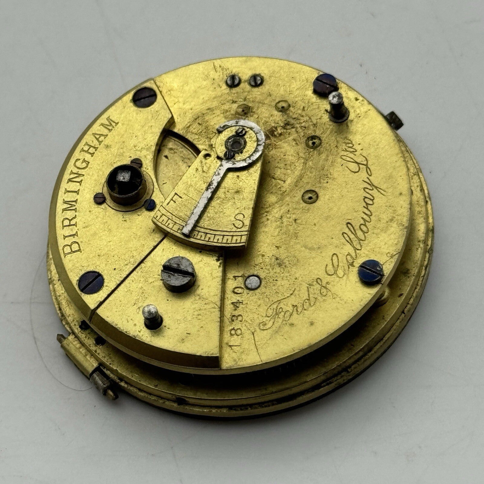 43.1mm Ford & Galloway LTD Birmingham Pocket Watch Movement FOR PARTS
