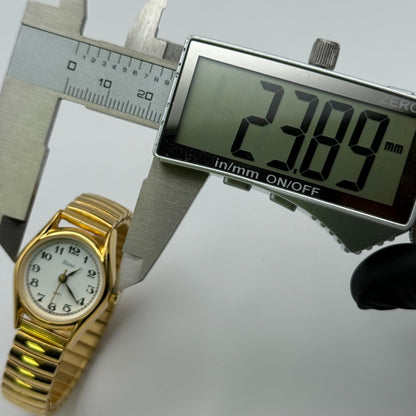 Hana Ladies Quartz Watch White Dial Gold Tone Expandable Band Steel Working 23mm