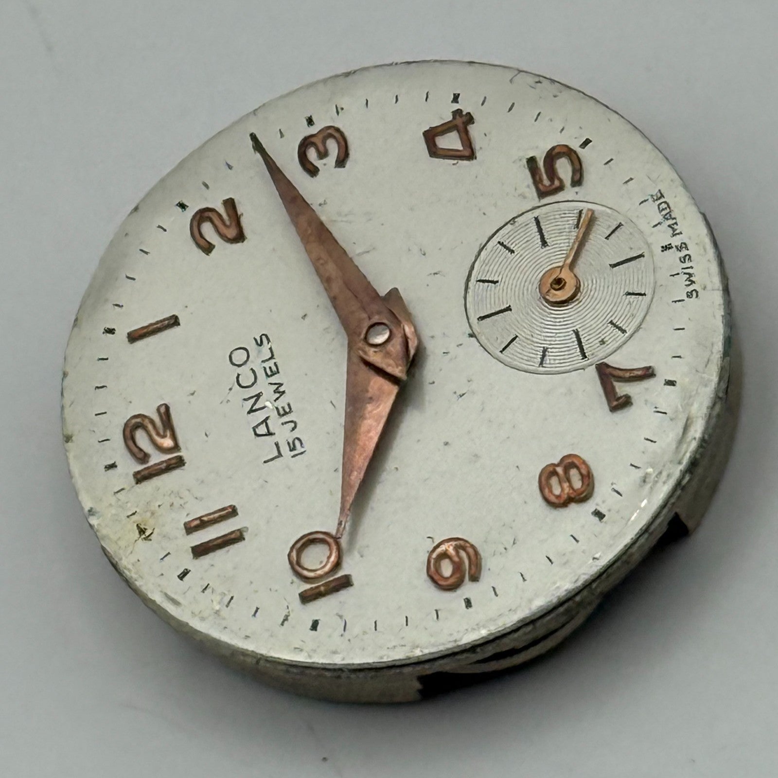 Lanco 1022 Watch Movement Manual Wind Vintage Swiss 15 Jewels Parts 23.5mm