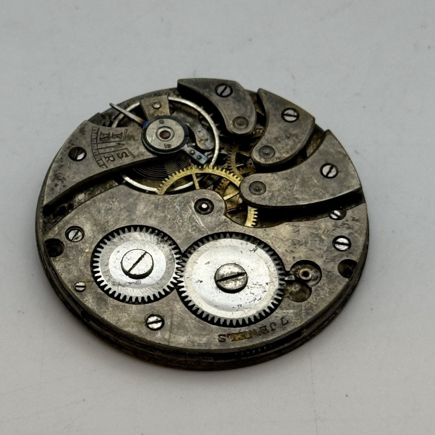 41.4mm Unidentified Thin 7 Jewels Vintage Pocket Watch Movement PARTS REPAIR