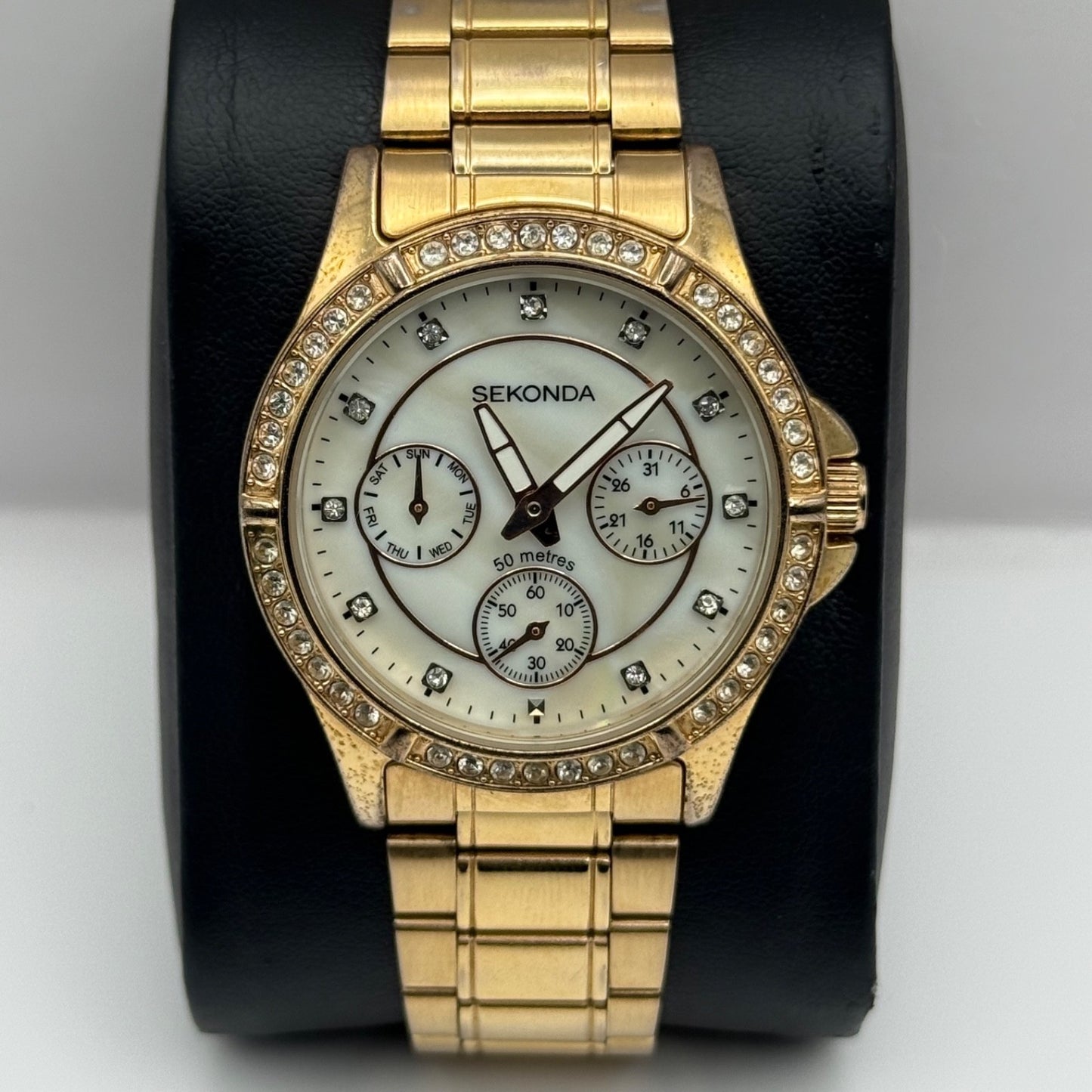 Sekonda 3 Dial Watch Rose Gold Tone Quartz Working Ladies 37mm N4740 Bracelet