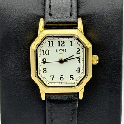 Limit 1912 Ladies Quartz Watch White Dial Black Leather Strap Working 22mm