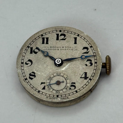 22mm Vintage HL Brown & Son London & Sheffield Manual Wind Watch Movement PARTS