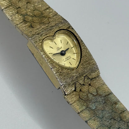 15mm Vintage Petit Bark Affect Heart Gold Plated Manual Wind Watch PARTS REPAIR