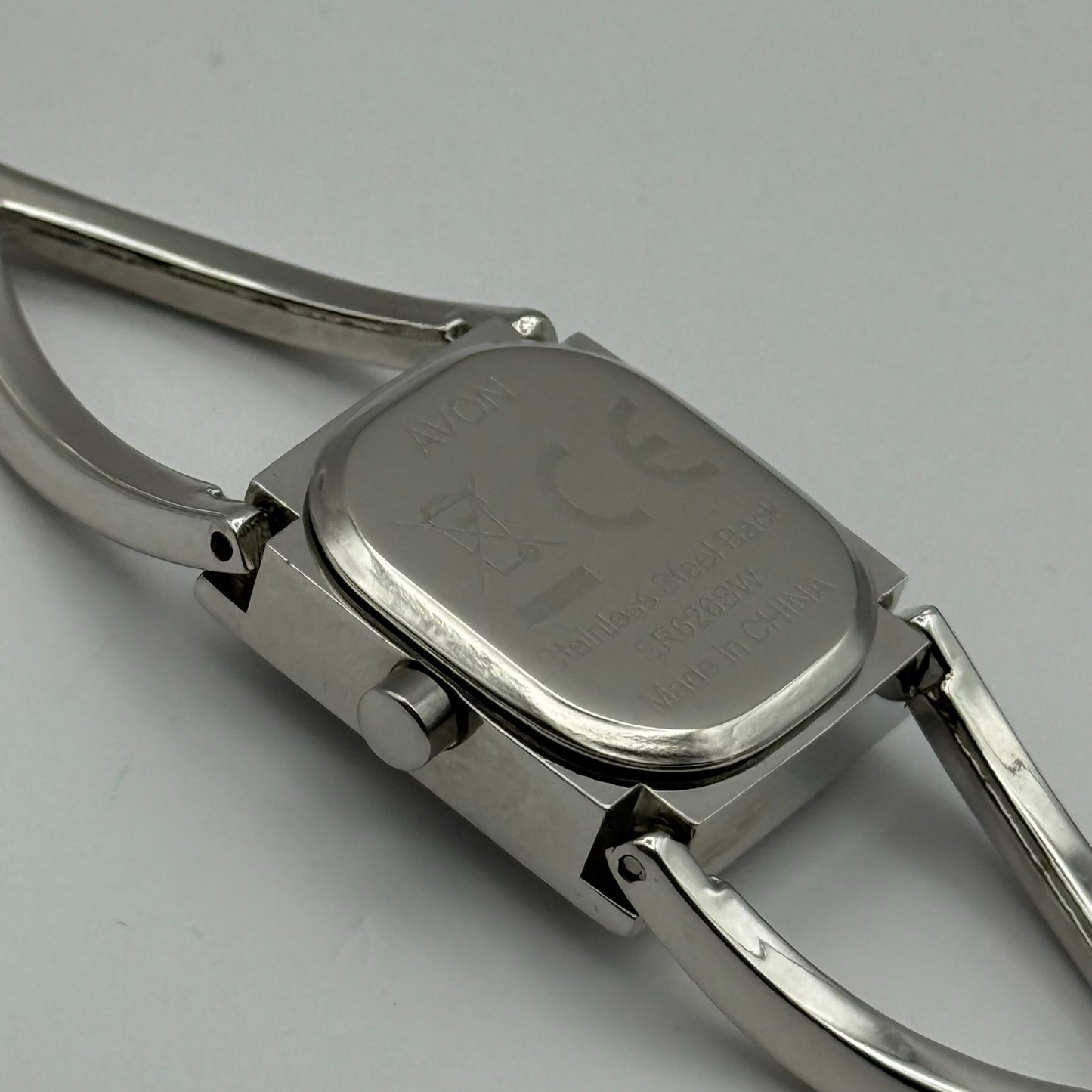 Avon Ladies Quartz Watch Black Square Dial Silver Tone Bracelet Working 19mm