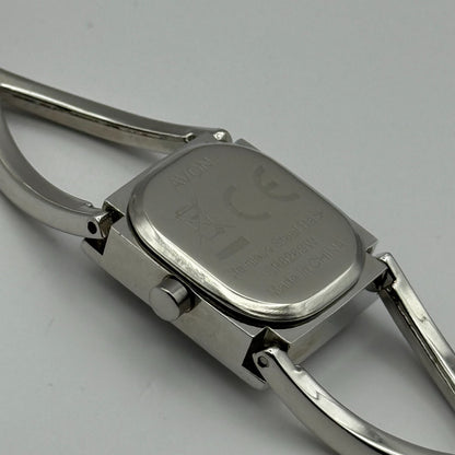 Avon Ladies Quartz Watch Black Square Dial Silver Tone Bracelet Working 19mm