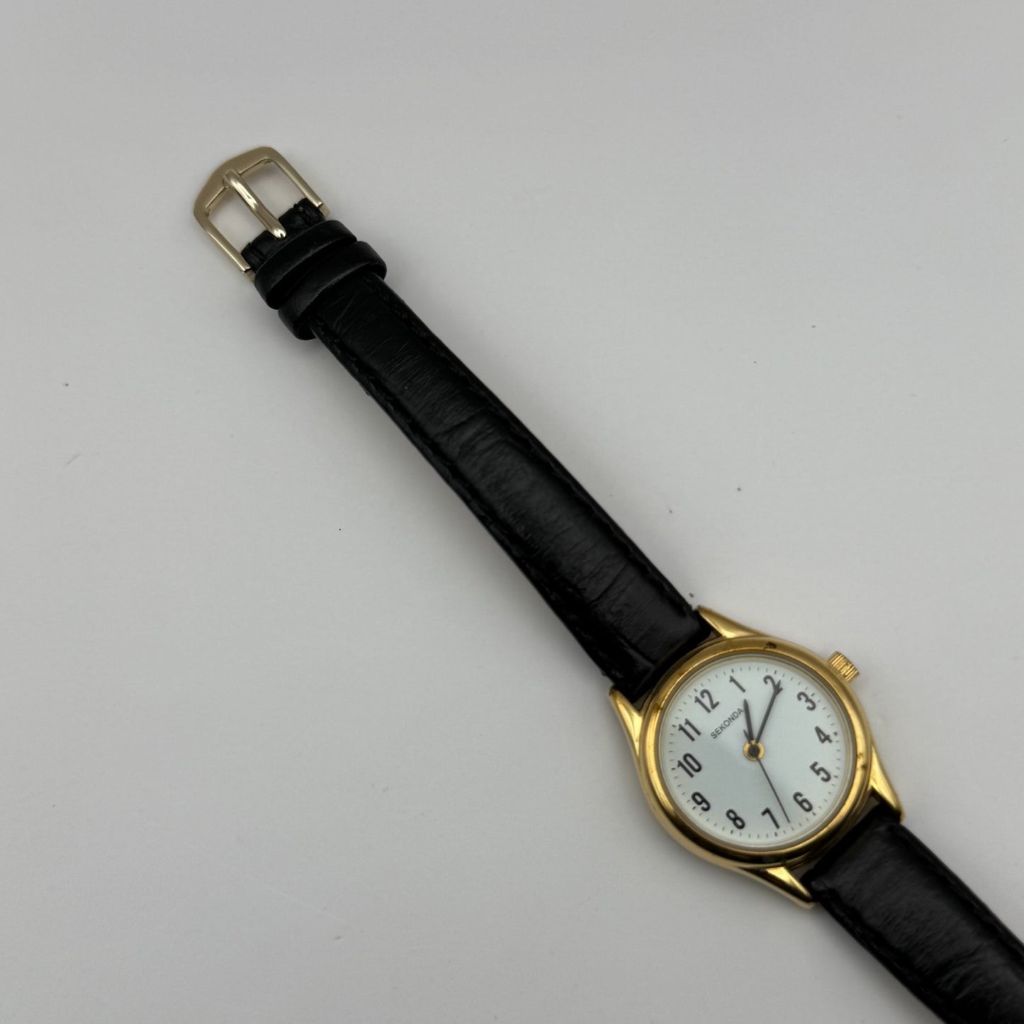 Sekonda Ladies Quartz Watch Gold Tone White Dial Leather Strap Working 25mm