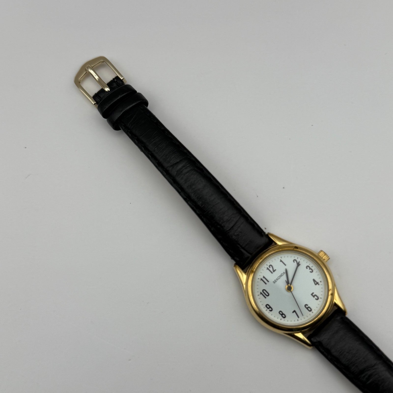 Sekonda Ladies Quartz Watch Gold Tone White Dial Leather Strap Working 25mm