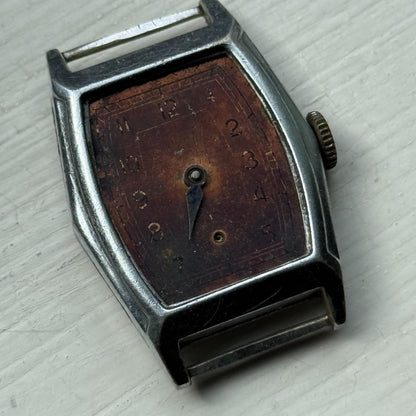 25mm Ladies Vintage Brown Patina Tonneau Dial Manual Wind Watch PARTS REPAIR