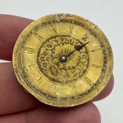 36.5mm Antique Key Wound Beautiful Gold Plated Dial Pocket Watch Movement PARTS