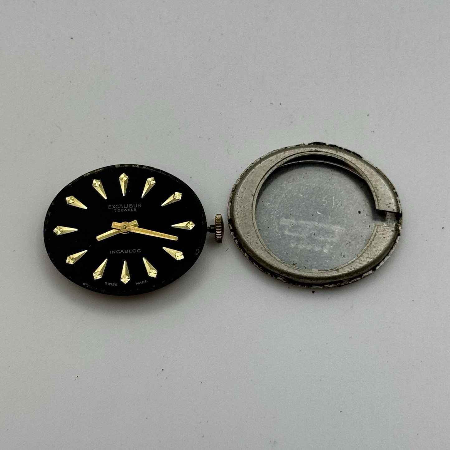 27mm Ladies Manual Wind Excalibur Black Dial Swiss Watch To Repair Non Working