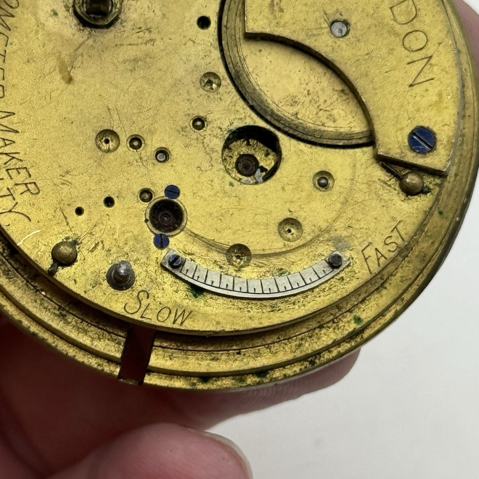 50.1mm Antique Chronometer Maker London Fusee Pocket Watch Movement - PARTS