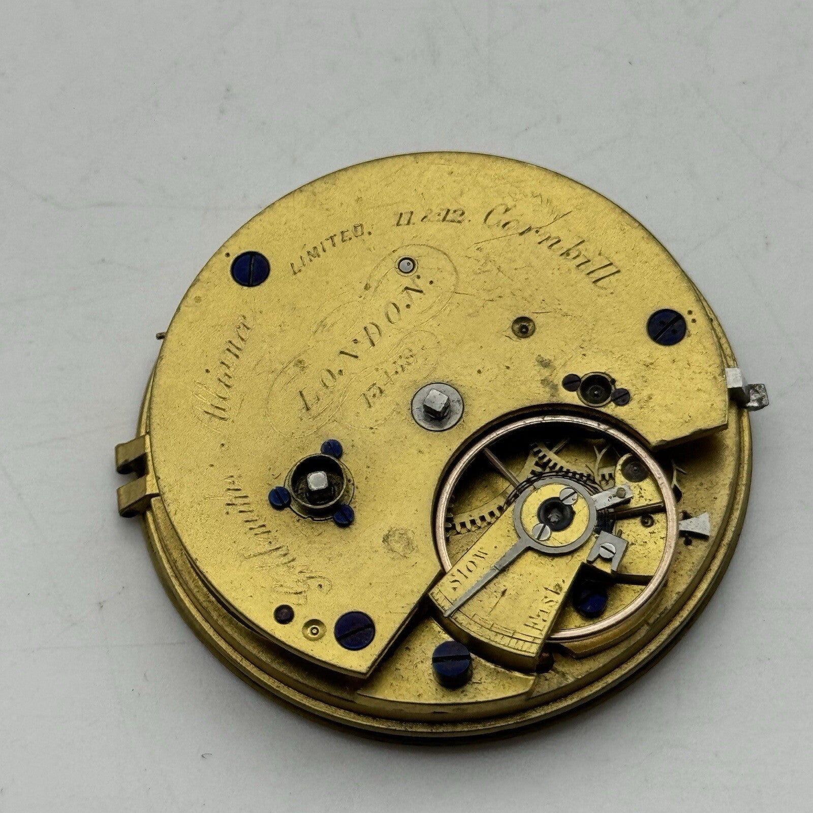 41.3mm Key Wound Goldsmiths Alliance London Pocket Watch Movement FOR PARTS